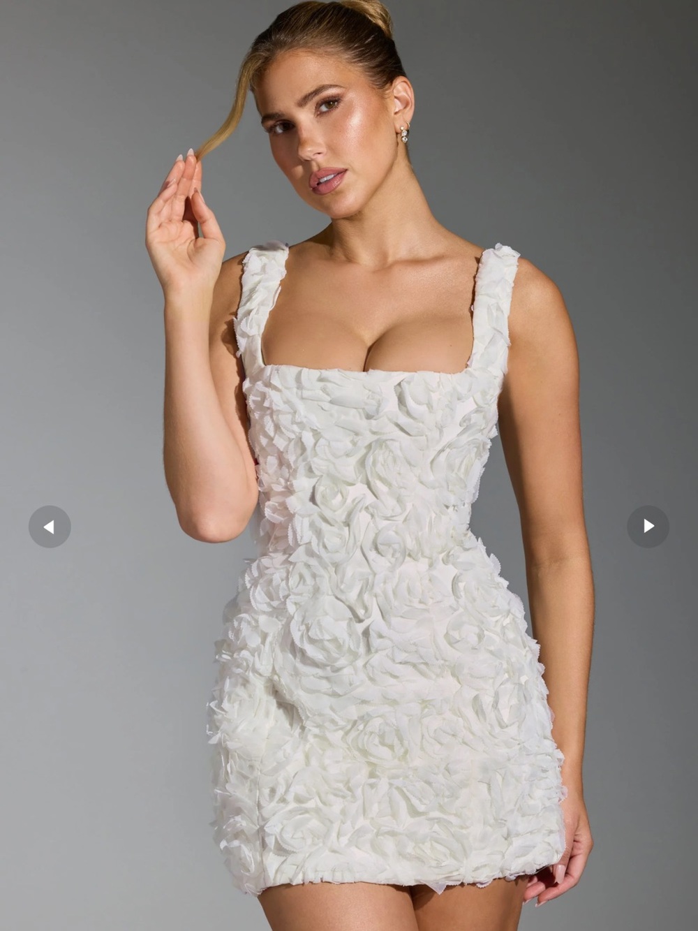 Oh Polly Posy Floral-Appliqué Square-Neck Corset Mini Dress in White - Picture 2 of 5